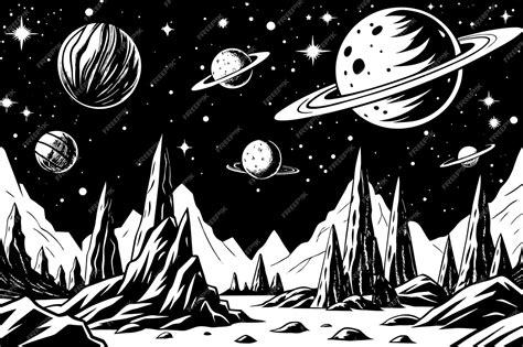 Un Dibujo En Blanco Y Negro De Un Planeta Con Las Palabras Planetas Y Las Palabras Planetas