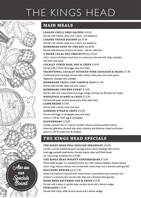 Menu The Kings Head