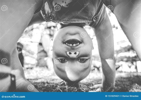 Cute Kid Upside Down Stock Image Image Of Posing Caucasian 151029421