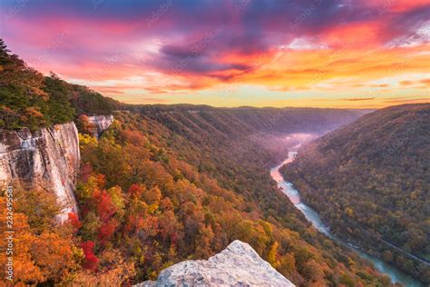 New River Gorge West Virginia Usa Autumn Morning Landscape At The