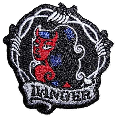 Danger Sexy Devil Girl Lady Rider Embroidered Biker Patch Small Quality Biker Patches