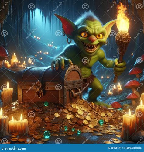 Goblin Guarding Treasure in Cave Stock Illustration - Illustration of ...