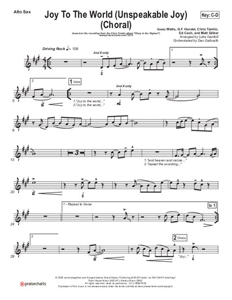 Joy To The World Unspeakable Joy Choral Anthem Satb Alto Sax Sheet