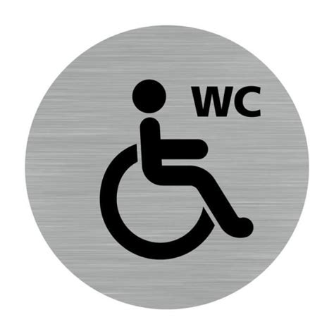 Pictogramme Wc Handicapé Et Pmr Q0183 Diamètre 76 Mm Adhésif Aspect Aluminium Brossé