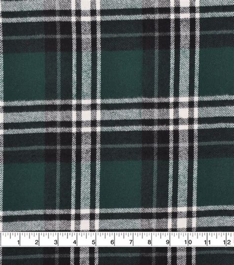 Plaiditudes Brushed Cotton Fabric Green Black And White Tricolor Plaid Joann