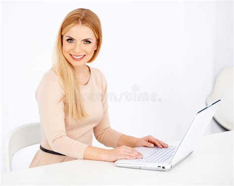 Smiling Blonde Woman At Her Desk Stock Image Image Of Working Female 28690995