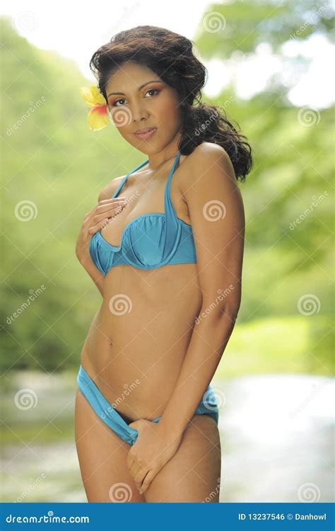 Hispanic Beauty Blue Bikini Stock Photo Image Of Sensuality Brunette