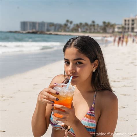 Latina Woman On The Beach Stable Diffusion Online