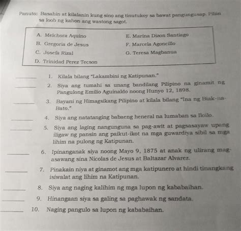 Panuto Basahin At Kilalanin Kung Sino Ang Tinutukoy Sa Bawat