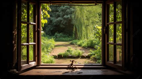 Fondo Una Vieja Ventana Con Vistas A Un Jardín Fondo Imagen De Ventana