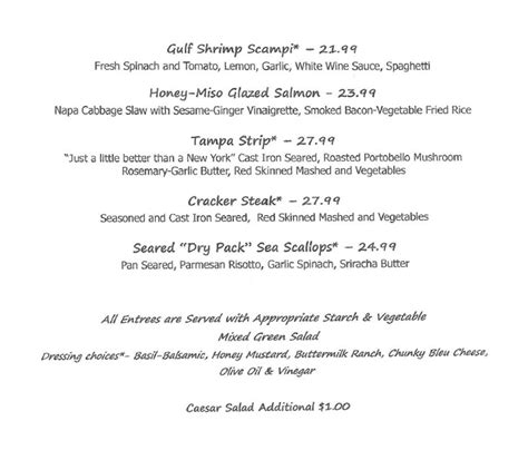 Our Menu River City Grill Restaurant Punta Gorda Florida