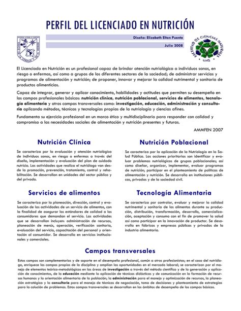 Perfil Del Licenciado En Nutrici N