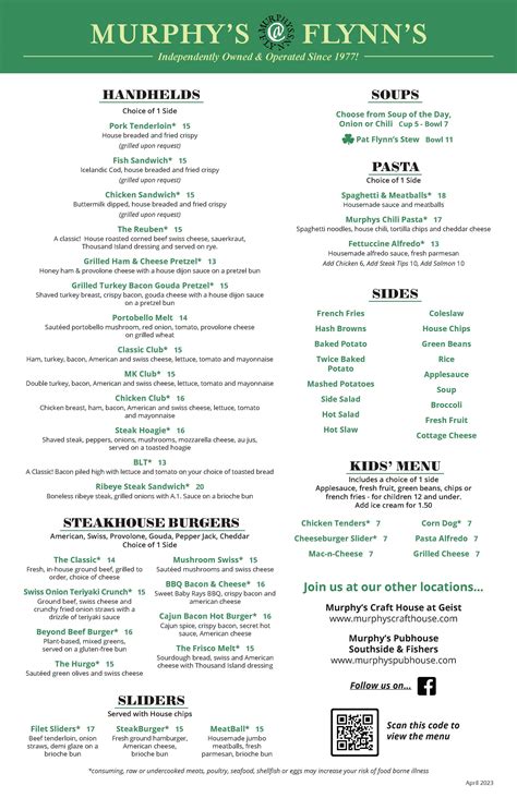 Murphys At Flynns Menu