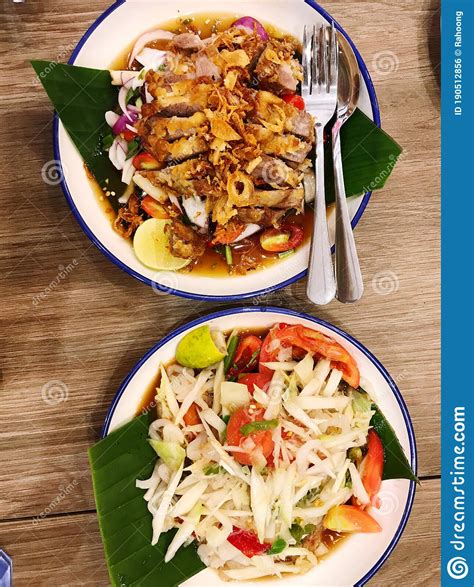 Pork Grill For Cooking Loin Northeast Food Thai Cuisine Stock Photo