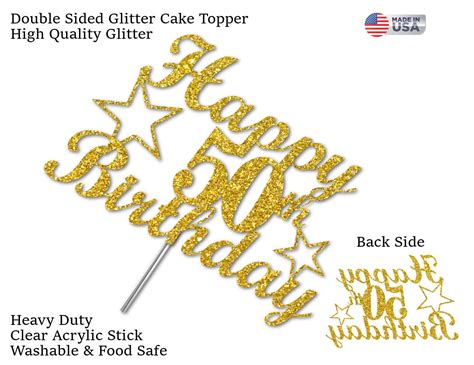 50th Birthday Cake Toppers double Side Glitter Adult Party | Etsy