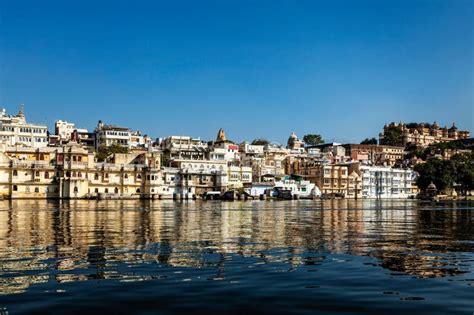 Udaipur Houses And Ghats On Lake Pichola Udaipur Rajasthan In Stock