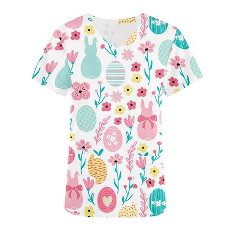 Fafwyp Easter Day Scrubs For Womenwomens Cute Rabbit Print Scrubs Tops