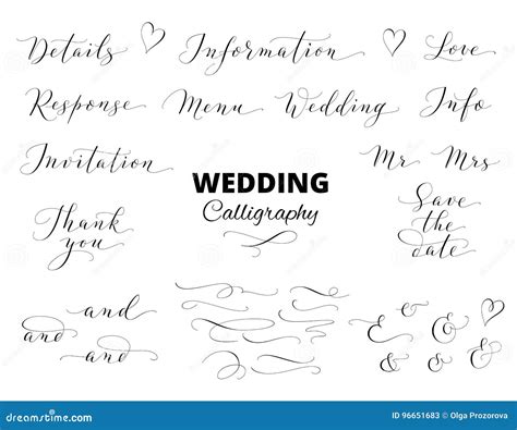 Wedding Hand Written Calligraphy Set Isolated On White Great For