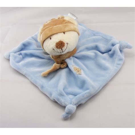 Doudou Plat Ours Bleu Bonnet Beige ORCHESTRA