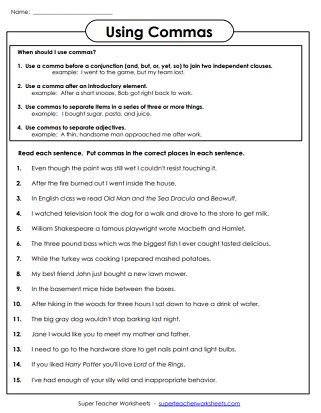 Punctuation Worksheets