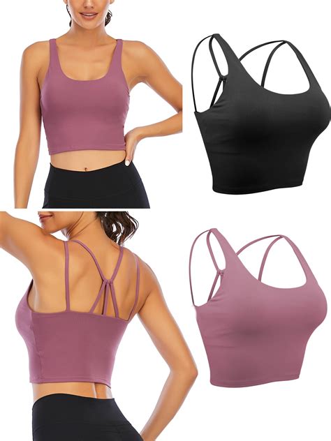 Lelinta Strappy Sports Bras For Women Wirefree Padded Medium Support