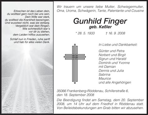 Traueranzeigen Von Gunhild Finger Trauer Hna De