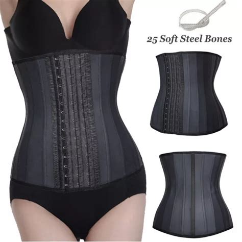 WOMEN BLACK LATEX Waist Trainer Cincher Underbust Corset Soft 25 Steel