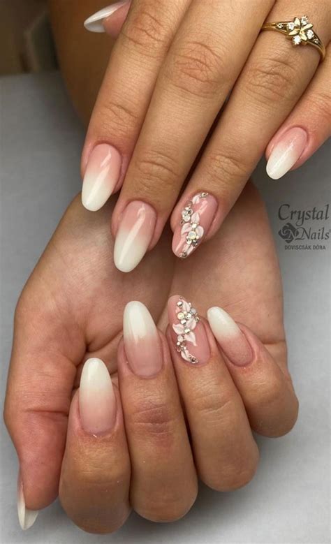 70 Wedding Nails For Brides Nude Ombre Nails With Flower