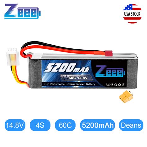 Zeee 4S 5200mAh 60C 14 8V LiPo Battery Deans Plug For RC Helicopter