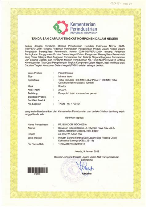 Bondor Indonesia Certifications