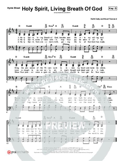 Holy Spirit Living Breath Of God Hymn Sheet Keith Kristyn Getty