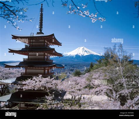 Japan Honshu Fujiyoshida Town Overview Temple Detail Mt Fuji