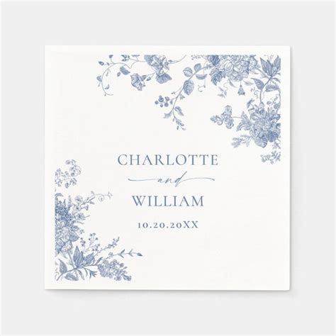 Elegant Blue French Garden Floral Wedding Napkins Zazzle In