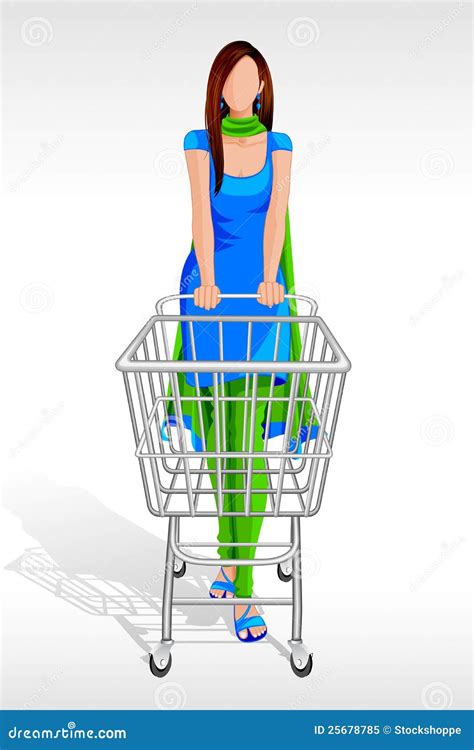 Lady In Salwar Suit With Shopping Cart Stock Vector Illustration Of