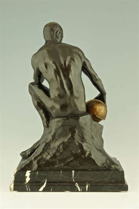 Science Antique Bronze Of A Seated Male Nude By Franz Iffland