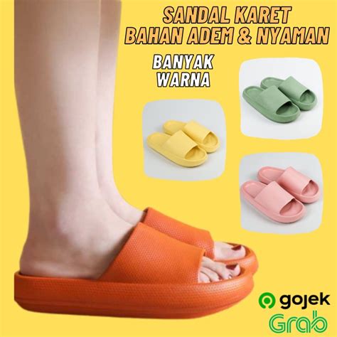 Jual Sandal Korea Cewek Selop Bahan Empuk Karet Anti Slip Sendal Slip