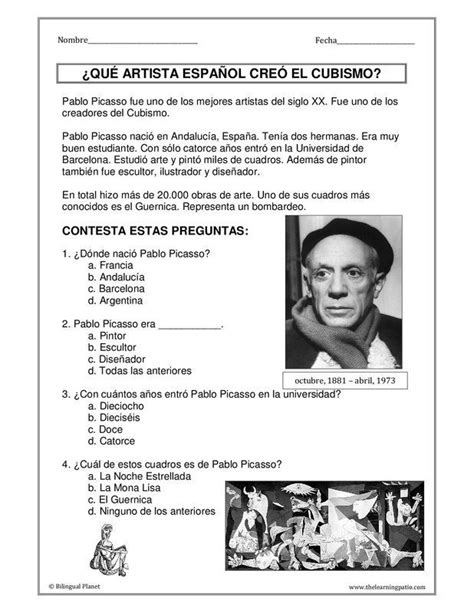 Picasso Lectura De Comprensi N Actividades Para Clase De Espa Ol