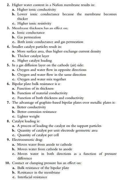 Solved Texts Higher Water Content In A Nafion Membrane Results In