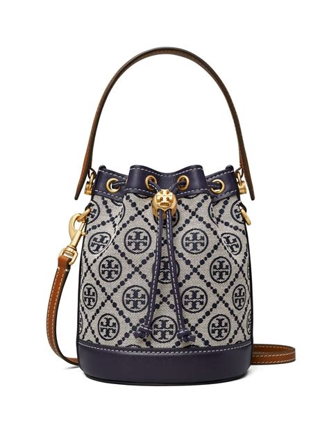 Tory Burch T Monogram Jacquard Mini Bucket Bag In Tory Navy Modesens