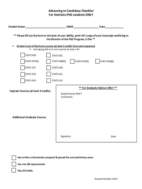 Fillable Online Lsa Umich Advancing To Candidacy Checklist For