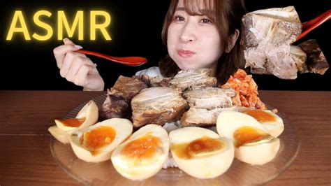 ASMR 咀嚼音 高カロリーチャーシュー丼と煮卵 char siu rice日本語字幕 MUKBANG EATING SOUND