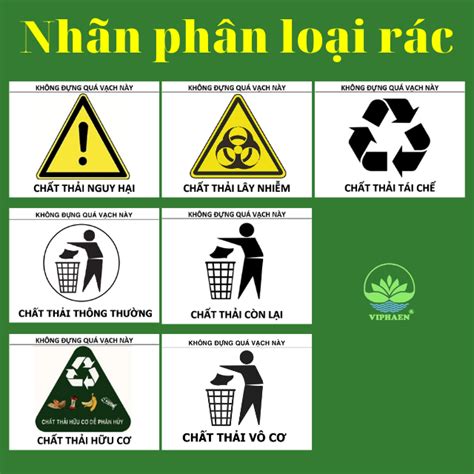 Nhãn phân loại rác theo quy định biểu tượng cảnh báo logo phân loại