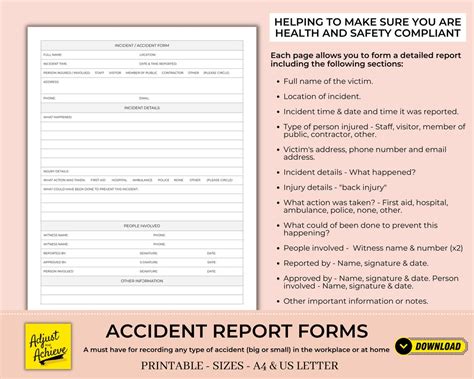 Printable Accident Incident Report Forms Template For Work Etsy Uk