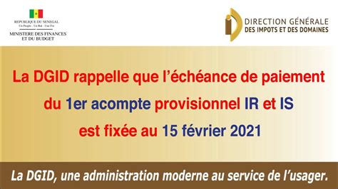 Dgid Echéance De Paiement Du 1er Acompte Provisionnel Ir Et Is Est