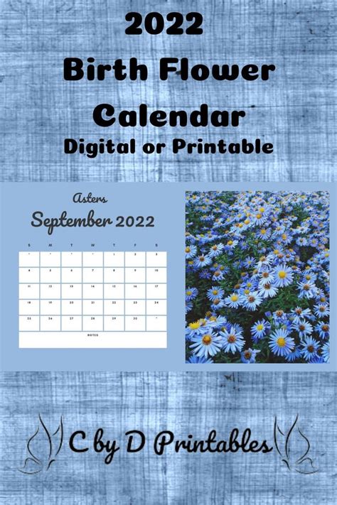 A Blue And White Calendar With Flowers On It