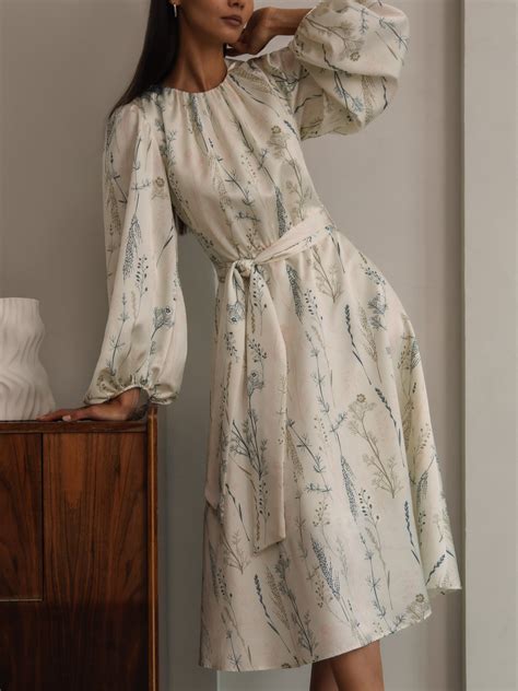 Long Sleeve Midi Dress With Floral Print Lichi Online Fashion Store