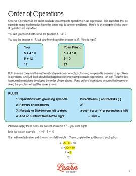 Order Of Operations Lesson Plan By Learn Bright Education TPT