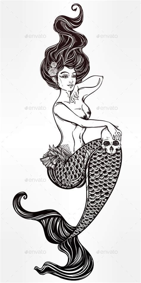 Mermaid Outline Illustration Tattoos Vectors Mermaid Tattoos