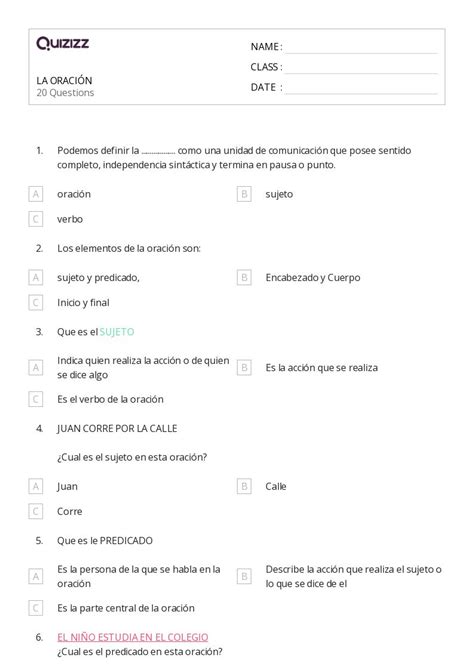 50 Estructura de la oración hojas de trabajo para Grado 1 en Quizizz