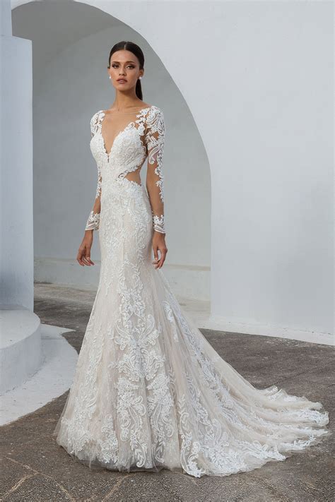 Lace Fit And Flare Gown With Illusion Long Sleeves Justin